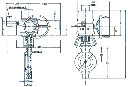 進(jìn)口電動(dòng)高性能蝶閥尺寸