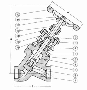進口Y型截止閥結(jié)構(gòu)圖